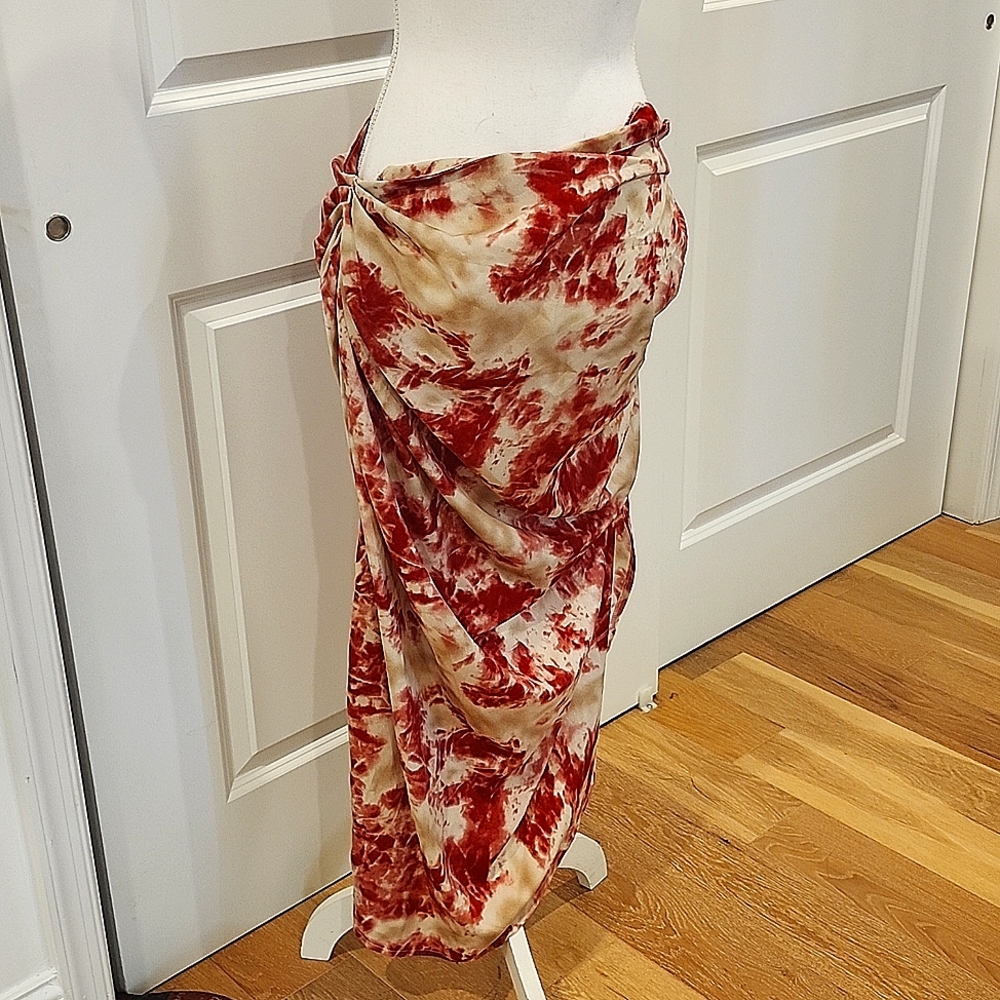 Prettylittlething pink and white tie dye wrap skirt size 12